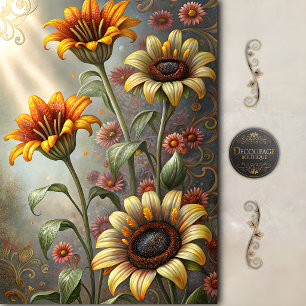 Whimsical Sunflower Lily Decoupage Tissue Paper