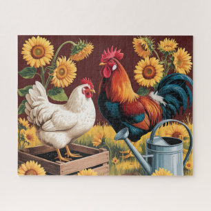 Whimsical Sunflower Rooster Jigsaw Puzzle