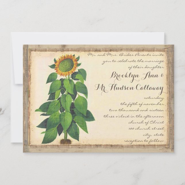 Whimsical Sunflower Wedding Invitation Ivory (Front)