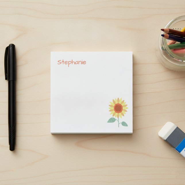 Whimsical Sunflower with Custom Name Post-it Notes (Whimsical sunflower post it notes with custom name. 🌻)