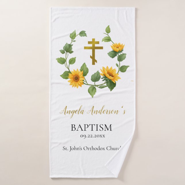 Whimsical Sunflower Wreath Orthodox Baptism Gift Bath Towel (Bath Towel)