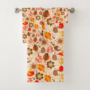 Whimsical Sunflowers and Birds Bath Towel Set