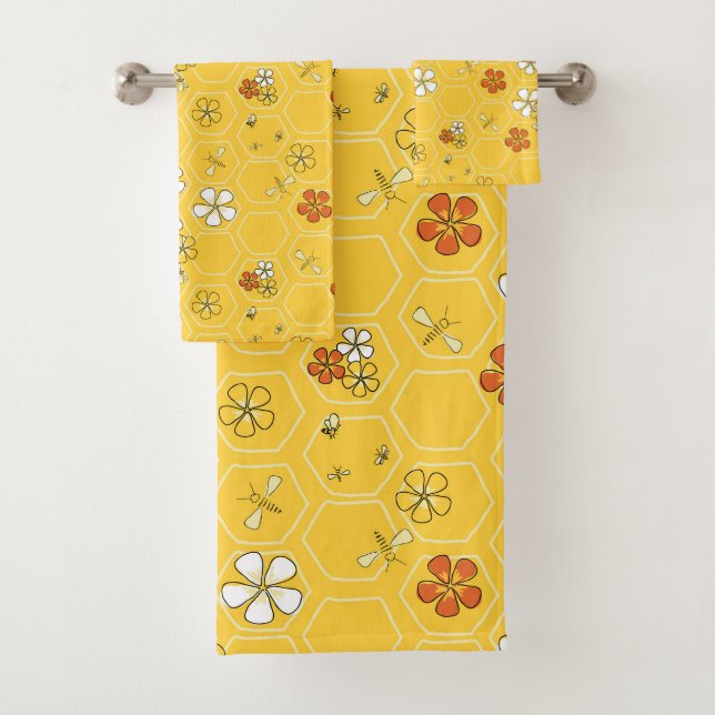 Whimsical Sunny Honeycomb & Wildflower Towel set (Insitu)