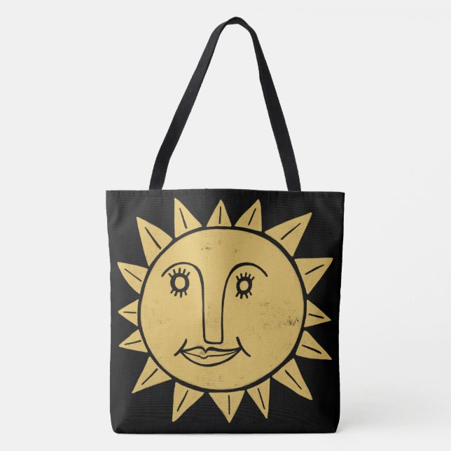 Whimsical Sunshine Black Gold Boho Pattern Tote Bag (Front)