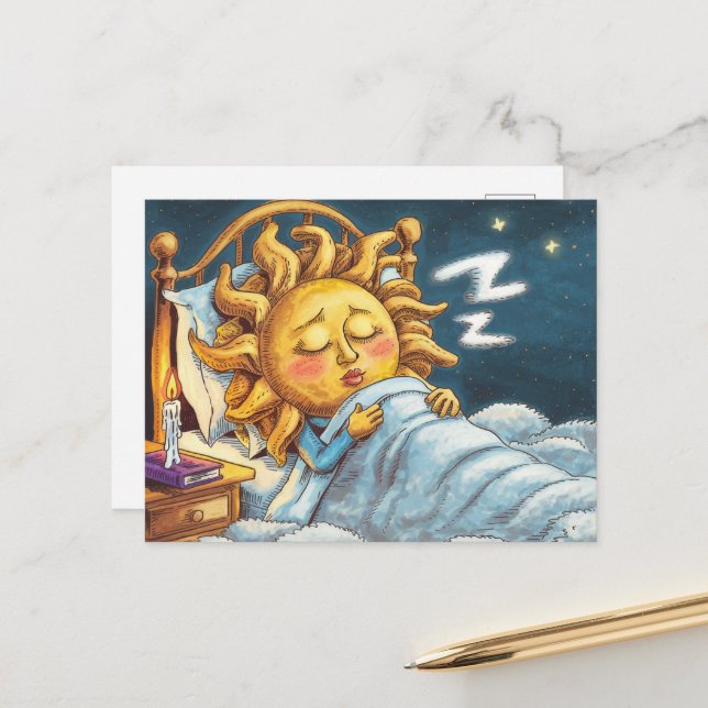 whimsical sunshine in bed asleep postcard (Front/Back In Situ)