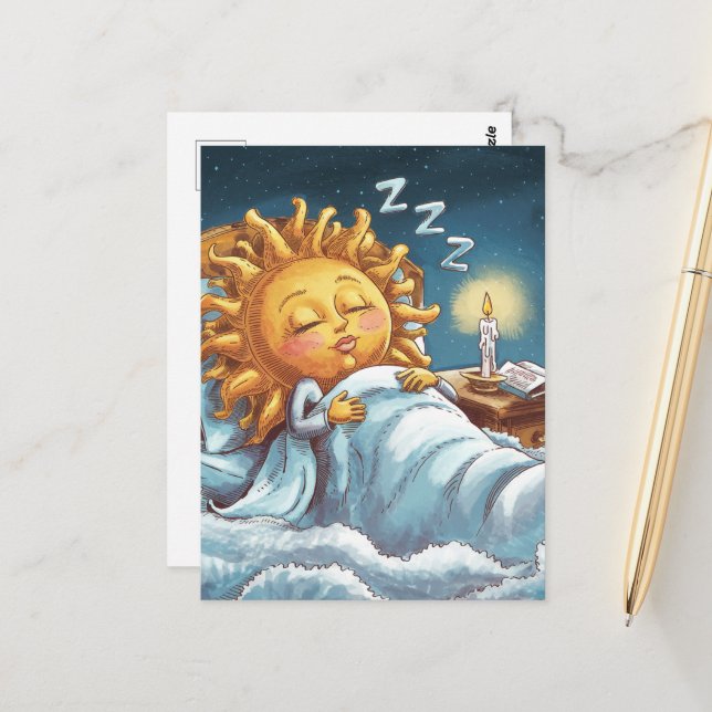  whimsical sunshine in bed  postcard (Front/Back In Situ)