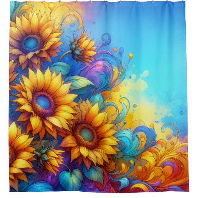 Whimsical Surreal Sunflowers Shower Curtain (Front)