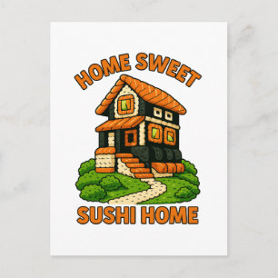 Whimsical Sushi House Foodie Cottage Postcard