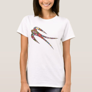 Whimsical Swallow Bird Colourful Spring Flowers T-Shirt