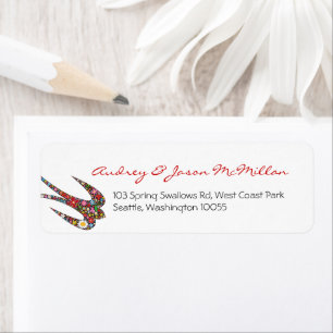 Whimsical Swallow Spring Flowers Address Labels