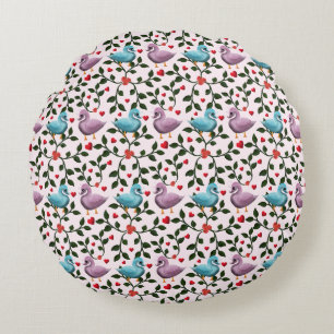 Whimsical swan floral pattern round cushion