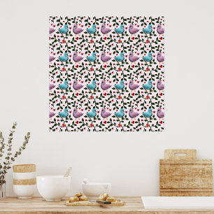 Whimsical swans floral pattern poster