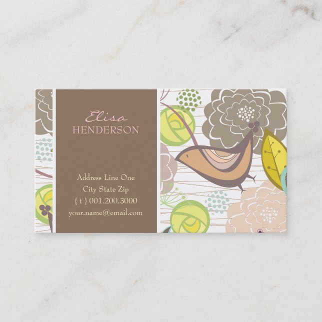 Whimsical Sweet Birds & Floral Garden Profile Card (Front)
