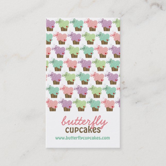 Whimsical Sweet Cupcakes Butterflies Bakery Pastel Business Card (Front)