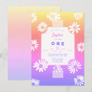 Whimsical Sweet Daisies Rainbow Little Miss One Invitation