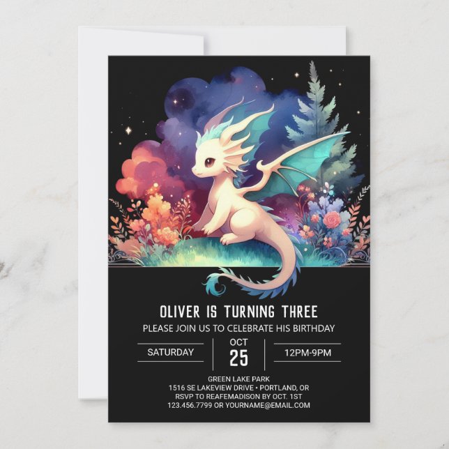 Whimsical Sweet Dragon Birthday Invitation (Front)