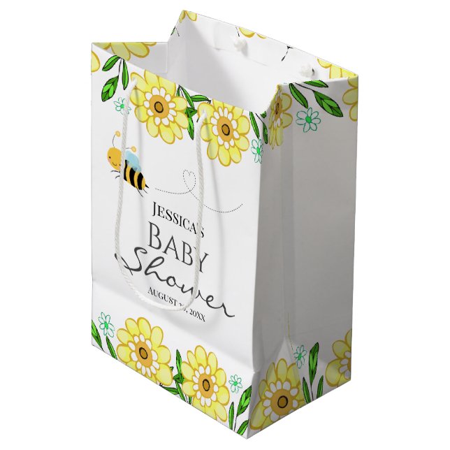 Whimsical Sweet Honey Bee Baby Shower Medium Gift Bag (Front Angled)