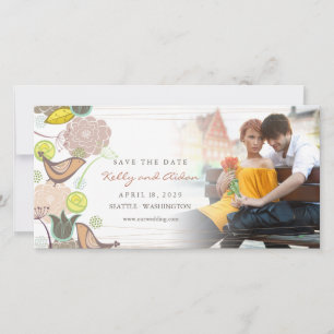 Whimsical Sweet Pink Bird Chic Floral Garden Photo Save The Date
