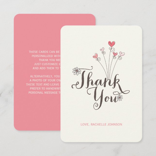 Whimsical Sweet Pink Cake Daisy Girl 1st Birthday Thank You Card (Front/Back)