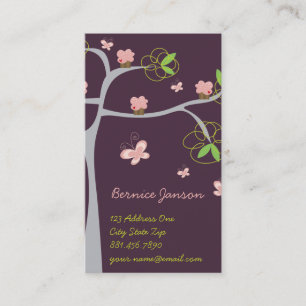 Whimsical Sweet Pink Cupcakes on Tree Butterfly Business Card
