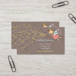 Whimsical Sweet Pink Fairy Princess & Magic Stars Business Card