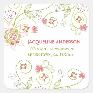 Whimsical Sweet Pink Floral Blooms Address Sticker