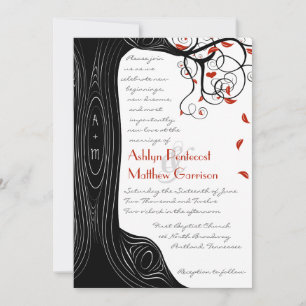 Whimsical Swirl Black & Red Birds in a Tree Invitation