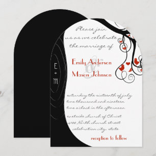 Whimsical Swirl Black & Red Birds in a Tree Invitation