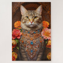 Whimsical Tabby with Beautiful Jewellery and Flowe