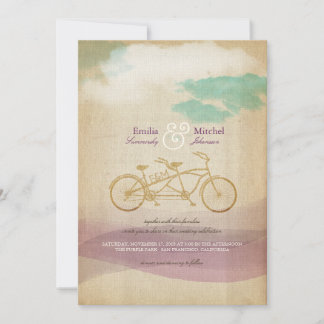 Whimsical Tandem Bicycle Watercolor Custom Wedding Invitation