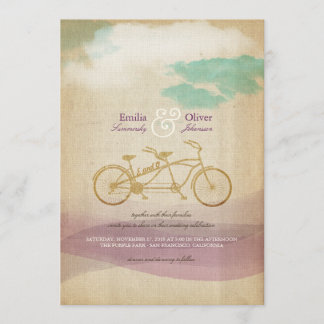 Whimsical Tandem Bicycle Watercolor Wedding Invite