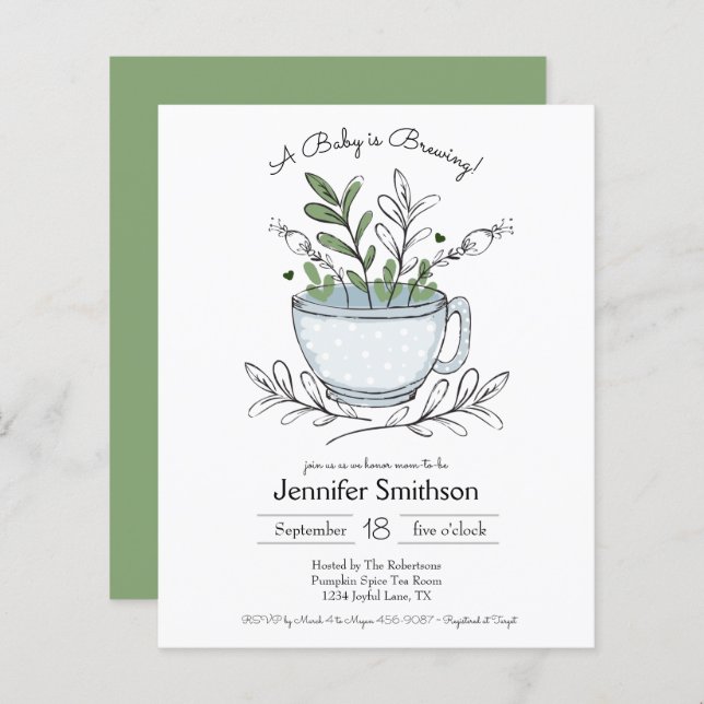 Whimsical Tea Cup Baby Shower Budget Invitation (Front/Back)