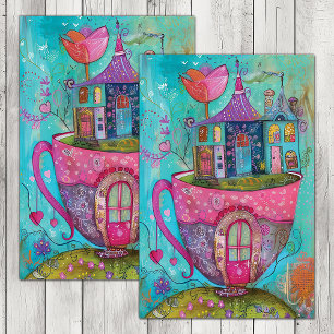 WHIMSICAL TEA CUP HOUSE DECOUPAGE TISSUE PAPER