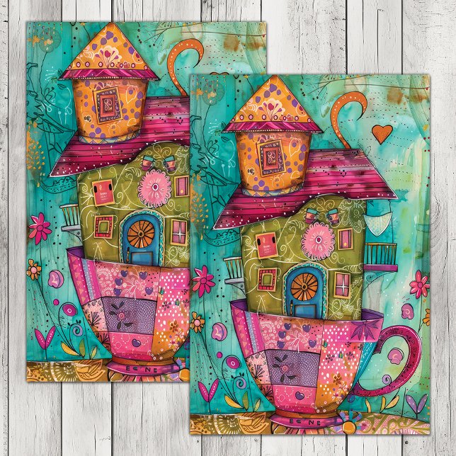 WHIMSICAL TEA CUP HOUSE DECOUPAGE TISSUE PAPER (WHIMSICAL TEA CUP HOUSE DECOUPAGE TISSUE PAPER)