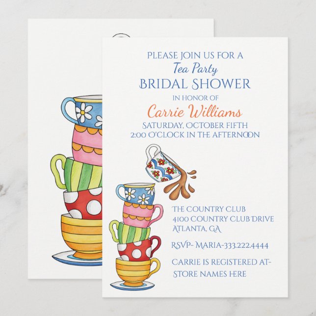 Whimsical Tea Cups Bridal Shower Invitation (Front/Back)
