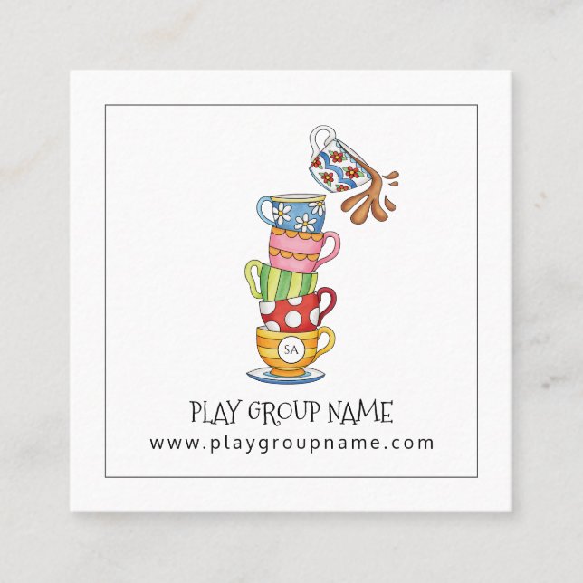 Whimsical Tea Cups Mum Play Group Custom Calling Card (Front)