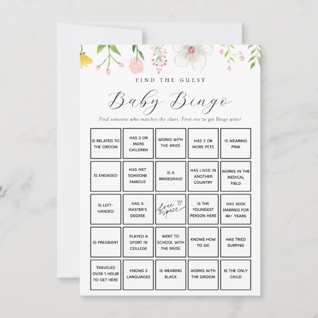 Whimsical Tea Find the Guest Baby Bingo Game Card (Front)