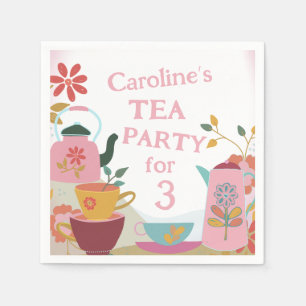 Whimsical Tea For Three Girls Birthday Napkin