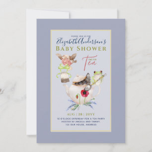 Whimsical TEA PARTY Baby Shower Woodland Animals Invitation