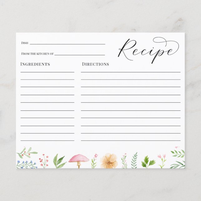 Whimsical Tea Party Bridal Shower Recipe card (Front)