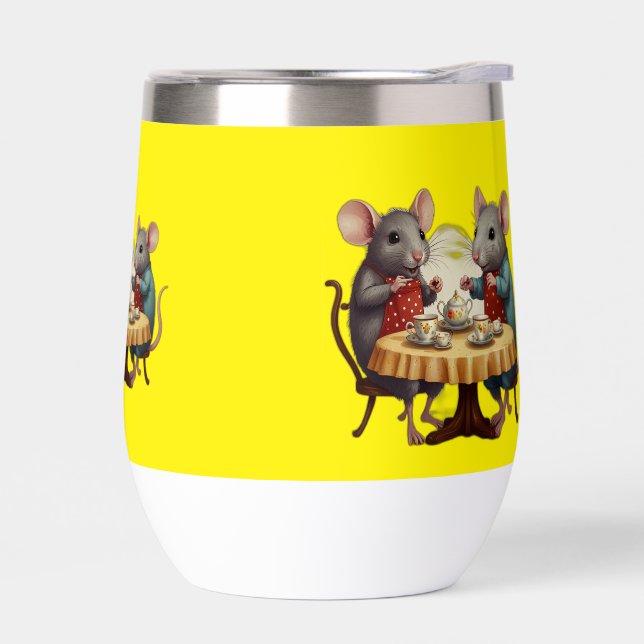 Whimsical Tea Party with Mice Illustration on Mug (Left)