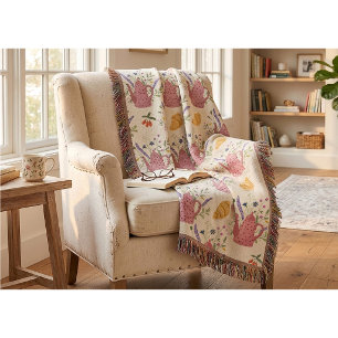Whimsical Tea Time Doodle Throw Blanket