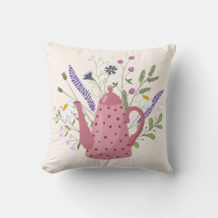 Whimsical Tea Time Doodle Throw Pillow