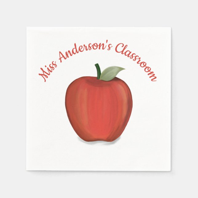 Whimsical Teacher Red Apple Cute Custom Napkin (Front)