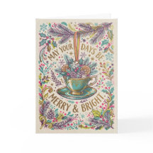 Whimsical Teacup Merry Bright Christmas