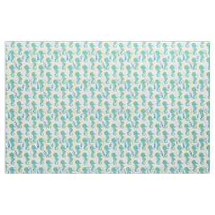 Whimsical Teal and Lime Green Seahorse Pattern  Fabric