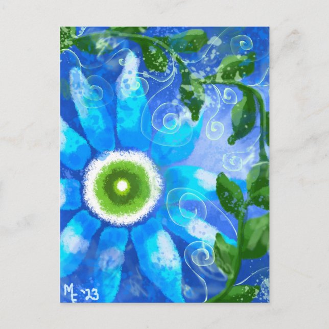 Whimsical Teal Blue Green Floral Flower Flowers Postcard (Front)