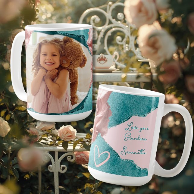 Whimsical Teal & Blush Torn Paper Heirloom Frame Coffee Mug (Creator Uploaded)