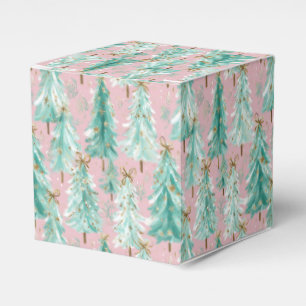 Whimsical Teal Christmas Trees on Pink  Favour Box