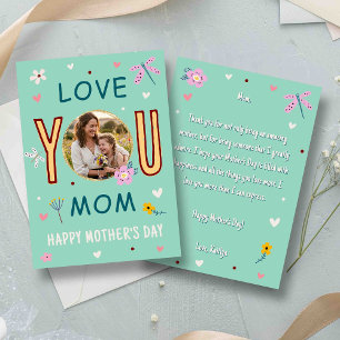 Whimsical Teal Photo Love You Mum Mother's Day Card
